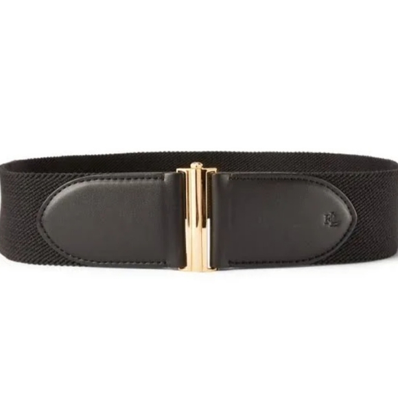 Size M Belt Interlock Stretch Belt Vegan leather Black Gold color RALPH LAUREN - Picture 2 of 13